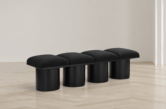 Pavilion Black Boucle Fabric Bench - Elegant Art Deco Seating with Luxurious Cushion and Style