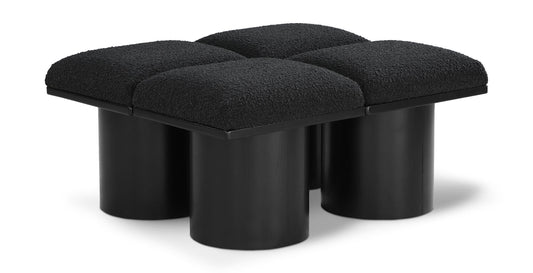 Pavilion Black Boucle Fabric Bench - Elegant Seating with Art Deco Flair for Any Stylish Space