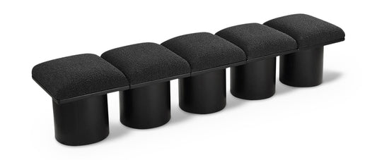 Pavilion Exquisite Black Boucle Fabric Bench with Art Deco Design and Luxurious Channel-Tufted Cushion