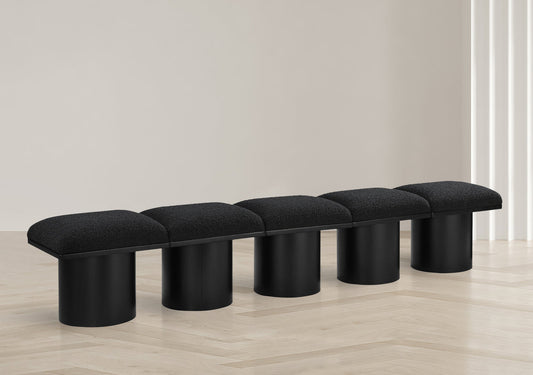 Pavilion Exquisite Black Boucle Fabric Bench with Art Deco Design and Luxurious Channel-Tufted Cushion
