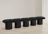 Pavilion Exquisite Black Boucle Fabric Bench with Art Deco Design and Luxurious Channel-Tufted Cushion