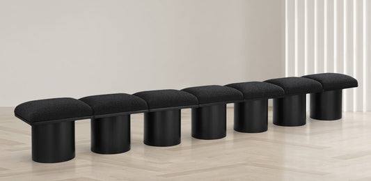 Pavilion Elegant Art Deco Bench with Rich Boucle Fabric and Luxurious Channel-Tufted Cushion Design