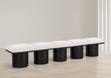 Pavilion Exquisite Black Boucle Fabric Bench with Art Deco Design and Luxurious Channel-Tufted Cushion
