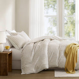 3 Piece Yarn-Dyed Stripes All-Seasons Duvet Set, Tan