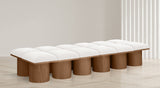 Pavilion Cream Boucle Fabric Bench - Luxurious Art Deco Seating with Oak Veneer and Cushion Comfort