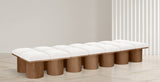 Pavilion Cream Boucle Fabric Bench - Luxurious Art Deco Seating with Oak Veneer and Cushion Comfort