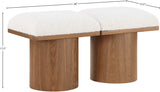 Pavilion Cream Boucle Fabric Bench - Luxurious Art Deco Seating with Oak Veneer and Cushion Comfort