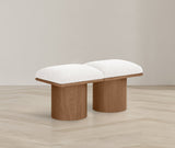 Pavilion Cream Boucle Fabric Bench - Luxurious Art Deco Seating with Oak Veneer and Cushion Comfort