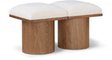 Pavilion Cream Boucle Fabric Bench - Luxurious Art Deco Seating with Oak Veneer and Cushion Comfort
