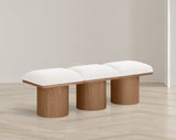 Pavilion Cream Boucle Fabric Bench - Luxurious Art Deco Seating with Oak Veneer and Cushion Comfort