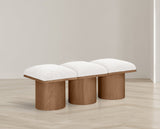 Pavilion Cream Boucle Fabric Bench - Luxurious Art Deco Seating with Oak Veneer and Cushion Comfort