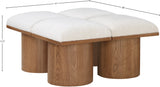 Pavilion Cream Boucle Fabric Bench - Luxurious Art Deco Seating with Oak Veneer and Cushion Comfort