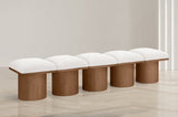 Pavilion Cream Boucle Fabric Bench - Luxurious Art Deco Seating with Oak Veneer and Cushion Comfort