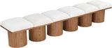 Pavilion Cream Boucle Fabric Bench - Luxurious Art Deco Seating with Oak Veneer and Cushion Comfort