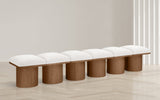 Pavilion Cream Boucle Fabric Bench - Luxurious Art Deco Seating with Oak Veneer and Cushion Comfort