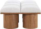 Pavilion Cream Boucle Fabric Bench - Luxurious Art Deco Seating with Oak Veneer and Cushion Comfort