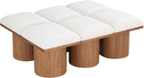 Pavilion Cream Boucle Fabric Bench - Luxurious Art Deco Seating with Oak Veneer and Cushion Comfort