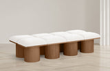 Pavilion Cream Boucle Fabric Bench - Luxurious Art Deco Seating with Oak Veneer and Cushion Comfort