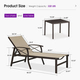 PURPLE LEAF Outdoor Chaise Lounge Chair Patio Pool Lounger Aluminum Chairs with Side Table and Wheels Adjustable Tanning Recliner with Armrests for Outside Backyard Deck Beach