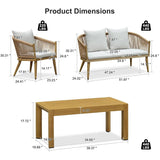 PURPLE LEAF Liviah 4-Piece Patio Conversation Set with Wicker Chairs and Cushions Sofa for Garden