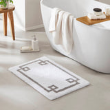 High Pile Bordered Bathroom Rug, White