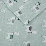 Wholesale Flannel Cotton Kids Print Sheet Set, Green Llamas