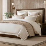 Refined Embroidered Linen Blend Duvet Cover Set, White/Gold