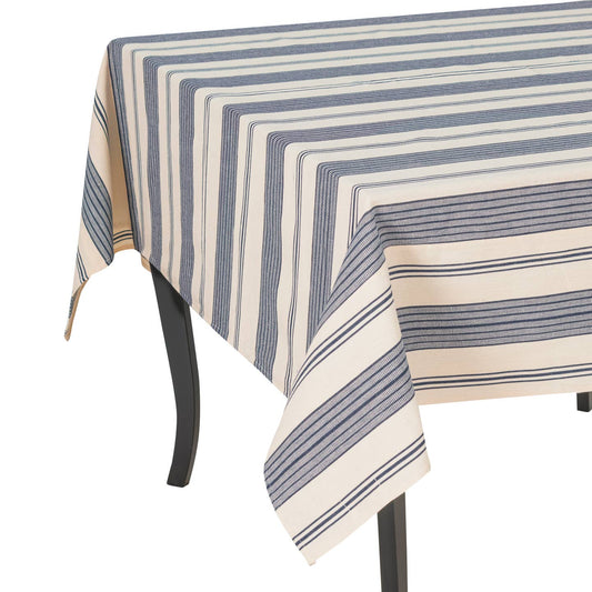 French Home 63”X 63” Blue and Cream Striped Tablecloth