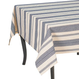 French Home 63”X 63” Blue and Cream Striped Tablecloth