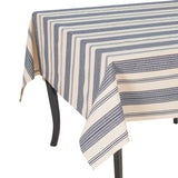 French Home 71" X 95" Blue and Cream Striped Tablecloth