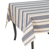 French Home 71" X 119" Blue and Cream Striped Tablecloth