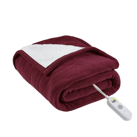Heated 50x60" Fleece Sherpa Electric Throw Blanket, Burgundy