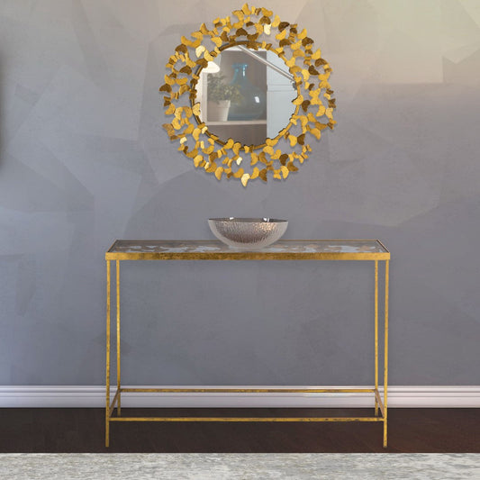 Butterfly Glass Console Table with Stunning Gold Foil Butterflies - Contemporary Accent Table Design