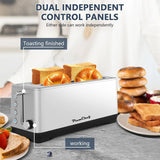 Plum Chef 4-Slice Extra Wide Long Slot Toaster (Silver, 1350W) - Stainless Steel, Removable Crumb Tray, 6 Browning Settings & Bagel/Defrost/Reheat Functions