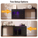 Rotatable L-Shaped Vanity Desk with Led Light, Double Arched