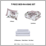 Modern Diamond Floral Bed in A Bag Comforter Set, Mauve