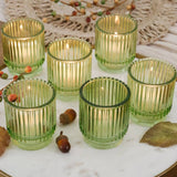 Ribbed Green Glass Votive Candle Holder Set of 6