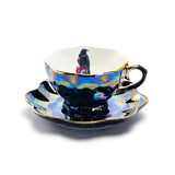 Crow Red Roses Gothic Black Gold Luster Tea Cup and Saucer Set