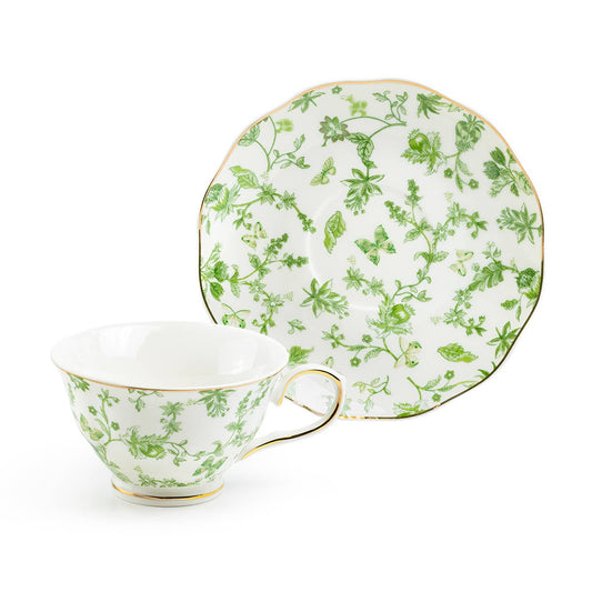 Greeny Garden 7oz Porcelain Tea Cup & Saucer Set