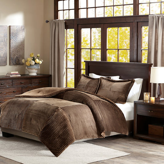 Corduroy Plush Comforter Mini Set, Brown