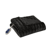 Heated 50x70" Faux Fur Electric Throw Blanket, Black