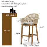 PURPLE LEAF Outdoor Bar Stools Rattan Bar Stools Counter Stools with Back and Cushions  for Patio, Garden, Kitchen
