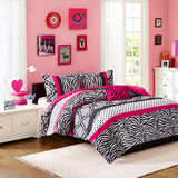 Zebra Damask 4-Piece Comforter Set, Hot Pink