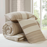 3-pieces Stripes Down Cotton Oversized Comforter Set, Tan