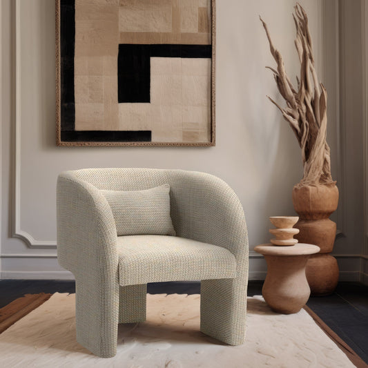 Sawyer Accent Chair - Modern Boxy Design with Woven Fabric, Back Support Pillow, Perfect for Guests