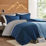 Corduroy Patchwork-Inspired Comforter Set, Blue