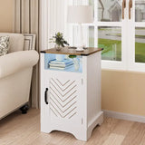 Led Nightstand with Charging Station, Wooden Side Table