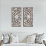 2-Piece Distressed Carved Wood Wall Set, Antique Brown