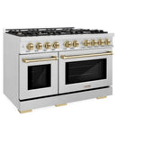 ZLINE 48" Select Dual Fuel Range Gas Cooktop Electric Convection Oven DuraSnow® Stainless Steel Champagne Bronze HDRSZ-48-CB