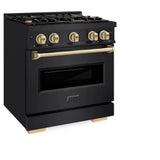 ZLINE 30" Dual Fuel Range, Gas Cooktop, Electric Convection Oven Black Stainless Steel, Champagne Bronze CDRBZ-30-CB